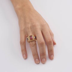 18ct Yellow Gold, Blue Sapphire, Garnet and Pave-Set Citrine Cocktail Ring