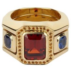 18ct Yellow Gold, Blue Sapphire, Garnet and Pave-Set Citrine Cocktail Ring