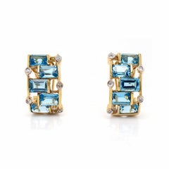 18ct Yellow Gold Blue Topaz & Diamond Earrings