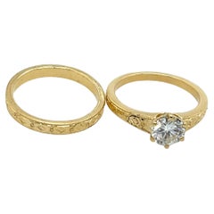 18ct Yellow Gold Bridal Set 0.90ct G/H SI1 Solitaire Diamond Ring & Wedding Ring