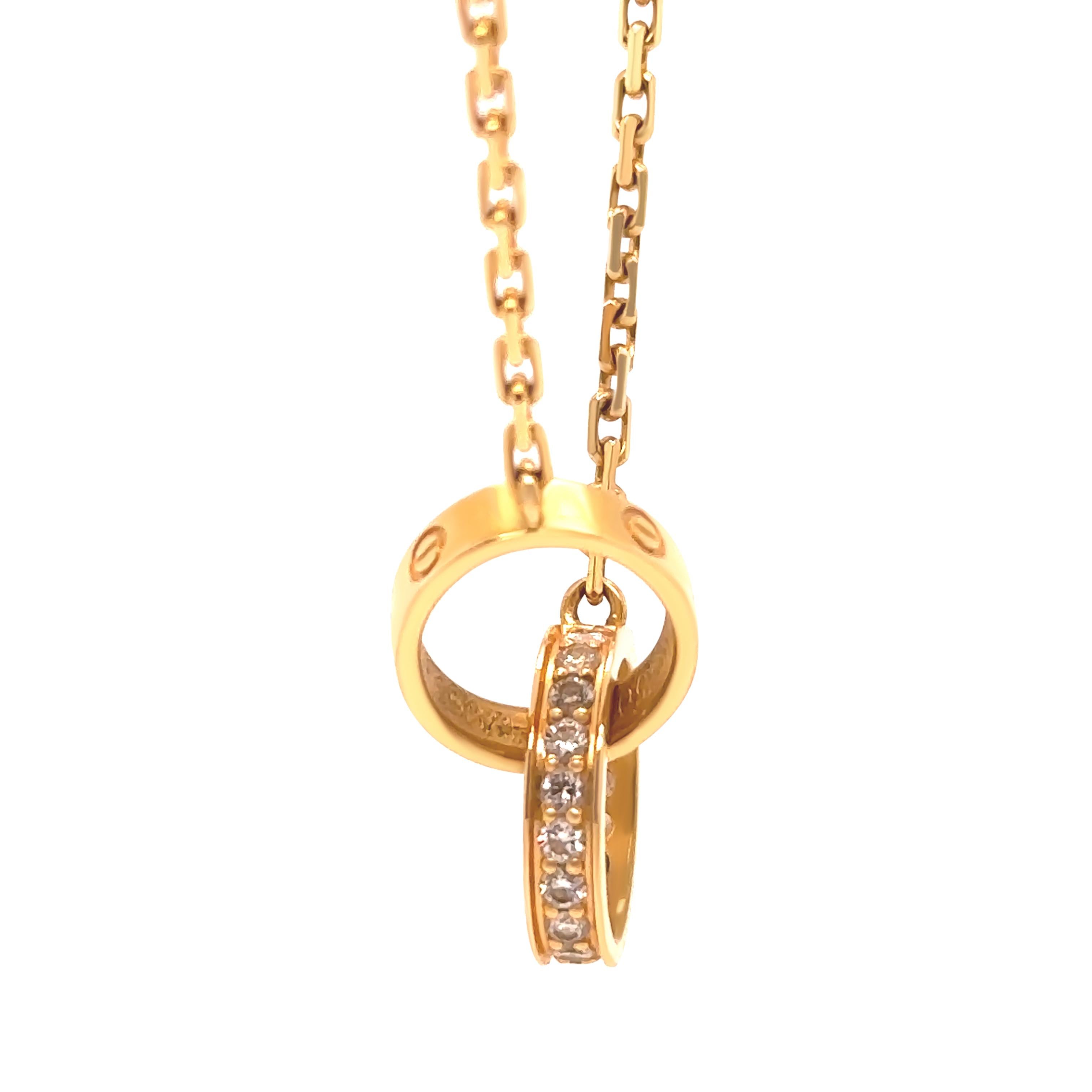 Taille brillant Collier en or jaune 18ct à diamants semi-pavés Cartier LOVE 0.22ct 6.58g en vente