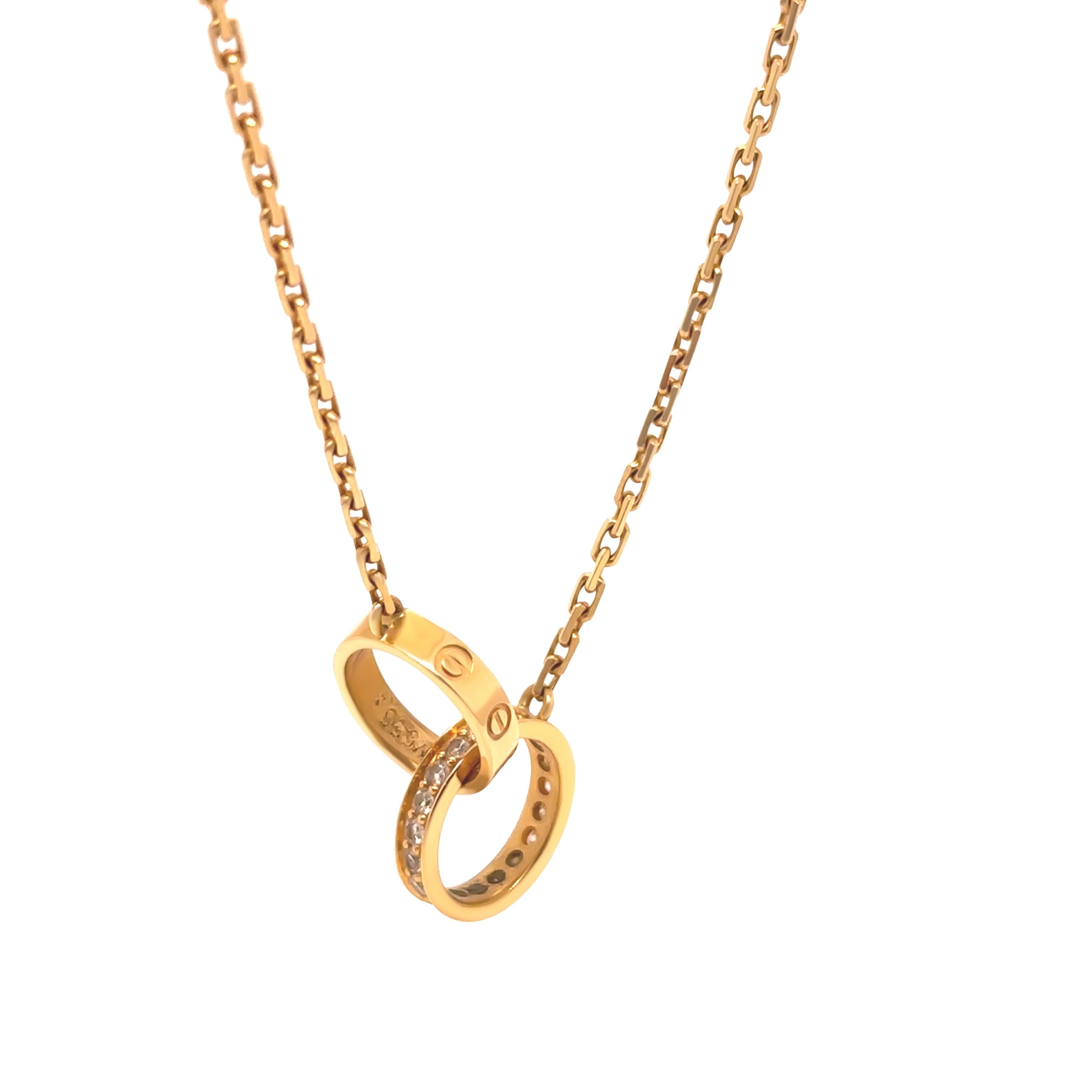 Collier en or jaune 18ct à diamants semi-pavés Cartier LOVE 0.22ct 6.58g Excellent état - En vente à SYDNEY, NSW