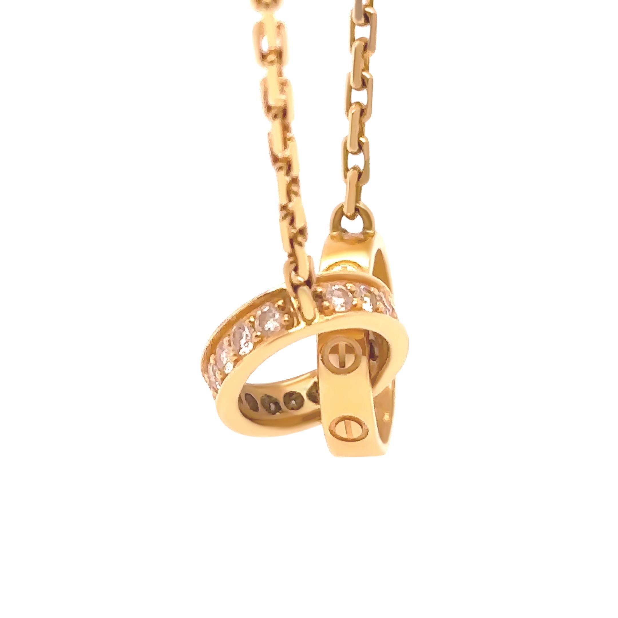 Collier en or jaune 18ct à diamants semi-pavés Cartier LOVE 0.22ct 6.58g Pour femmes en vente