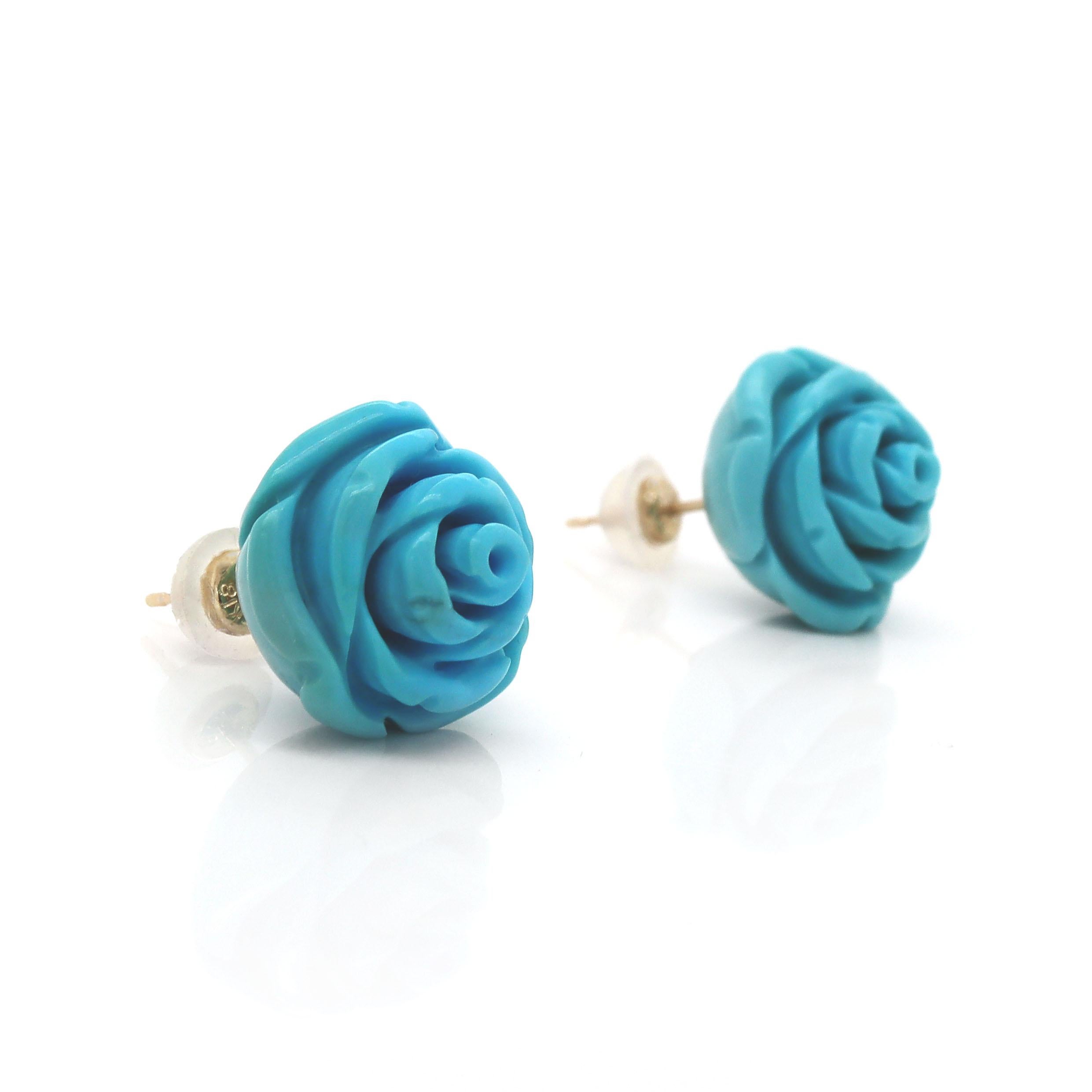 18CT Yellow Gold Carved Rose Turquoise Earrings

These turquoise earrings are exquisitely carved into delicate flower shapes, showcasing the natural beauty of the gemstone. Set in luxurious 18ct yellow gold, the rich hue of the gold perfectly