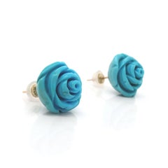 18CT Yellow Gold Carved Rose Turquoise Earrings