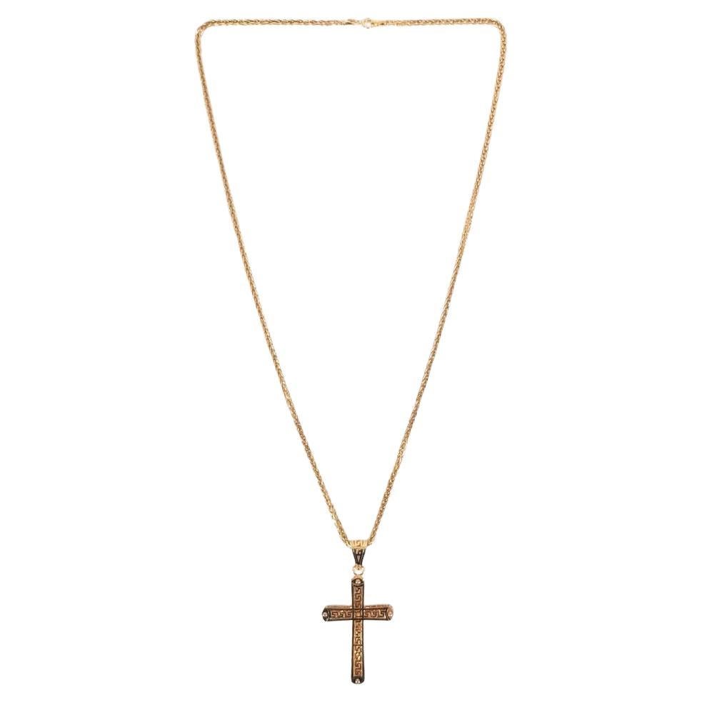 18ct Yellow Gold Chain With 18ct Aztech Cross Pendant For Sale at 1stDibs