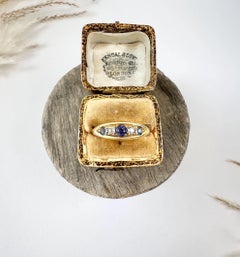 18ct Yellow Gold, Chester Hallmarked 1916, Sapphire & Diamond Five Stone Ring