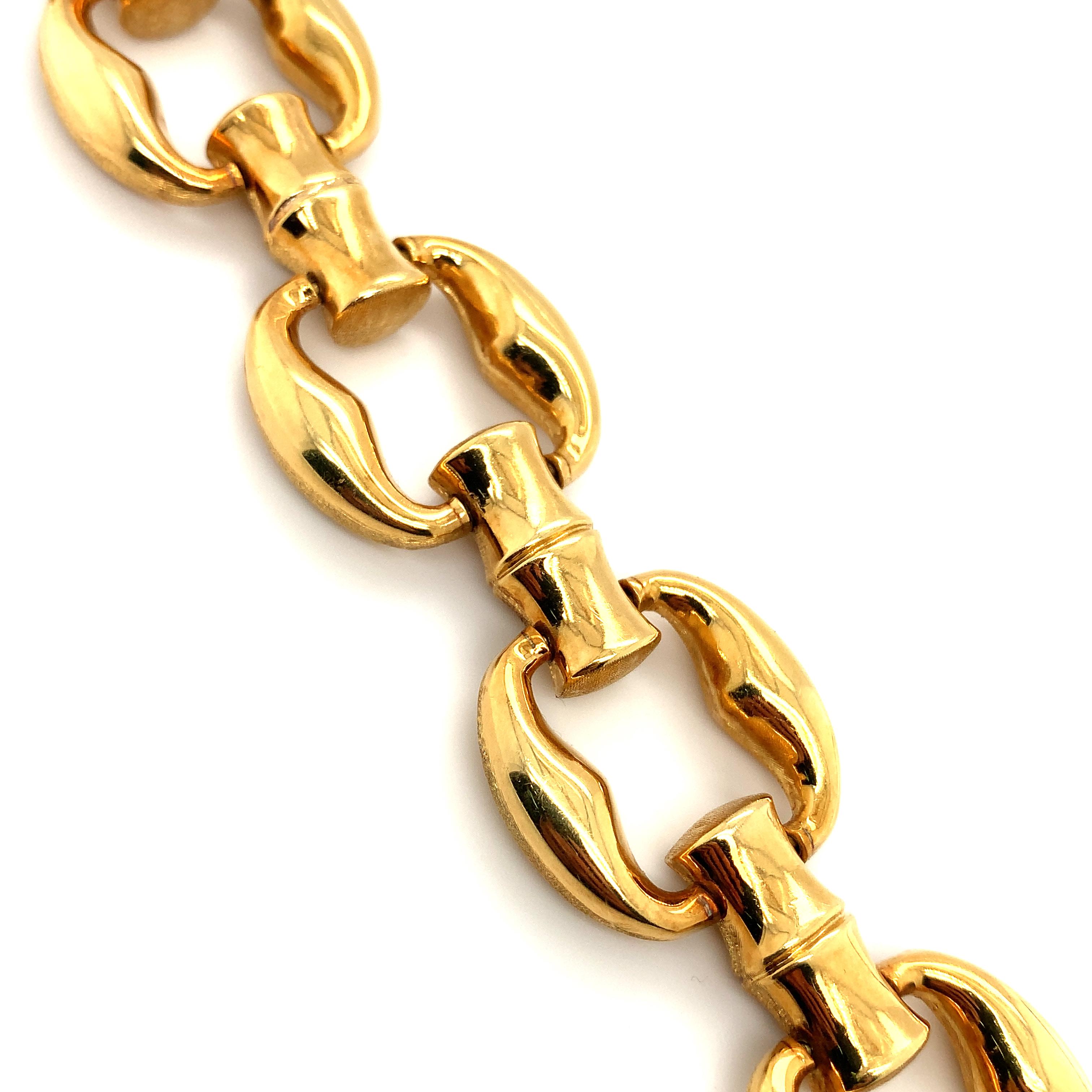 18ct Yellow gold chunky art deco reversible bamboo style chain bracelet  For Sale 9
