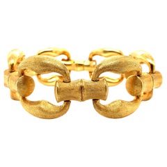 18ct Yellow gold chunky art deco reversible bamboo style chain bracelet 