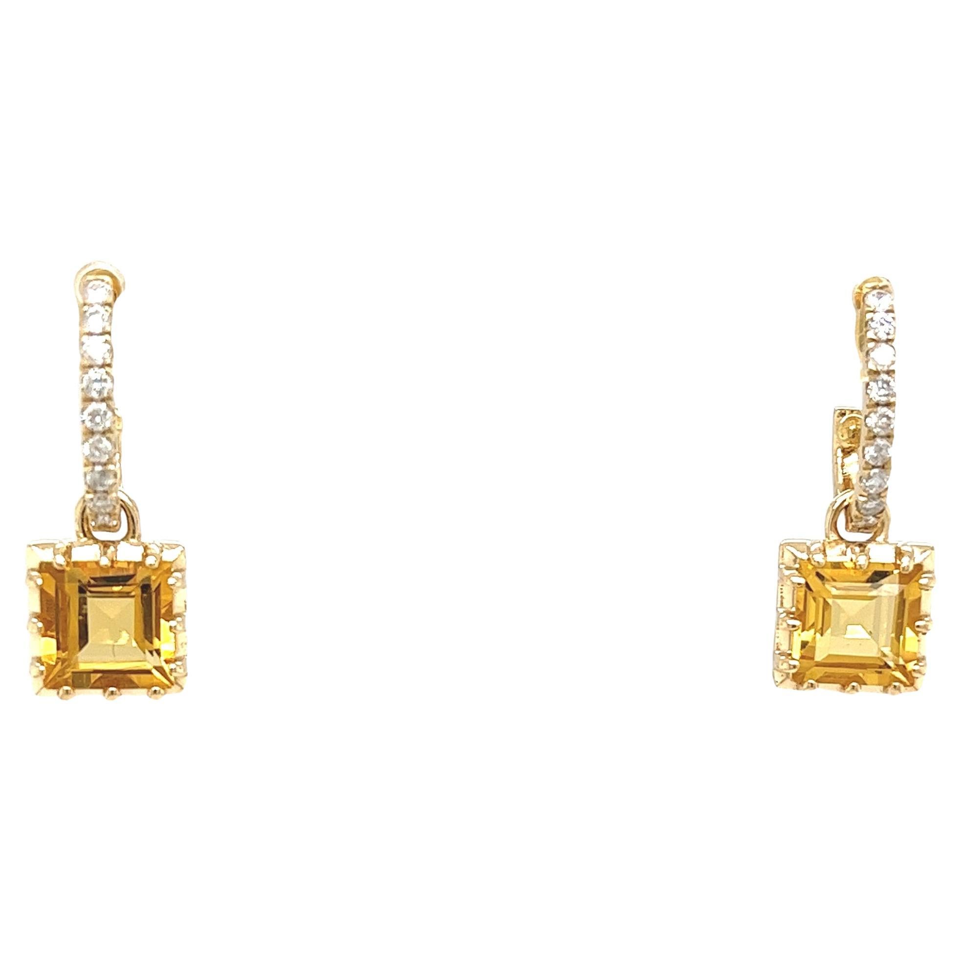 18ct Yellow Gold Citrine and Diamond Earrings For Sale