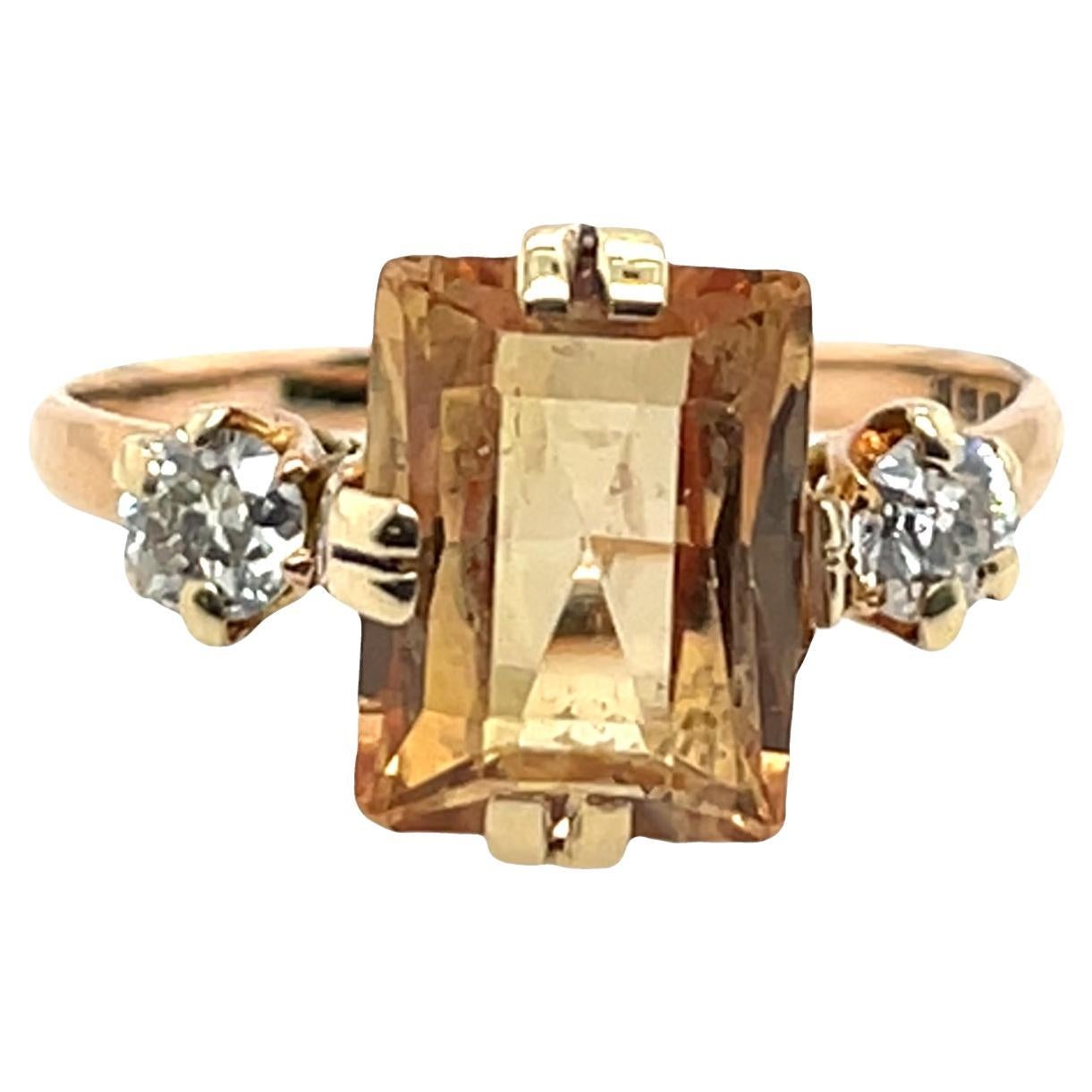 Citrine en or jaune 18ct sertie de 2 diamants en vente