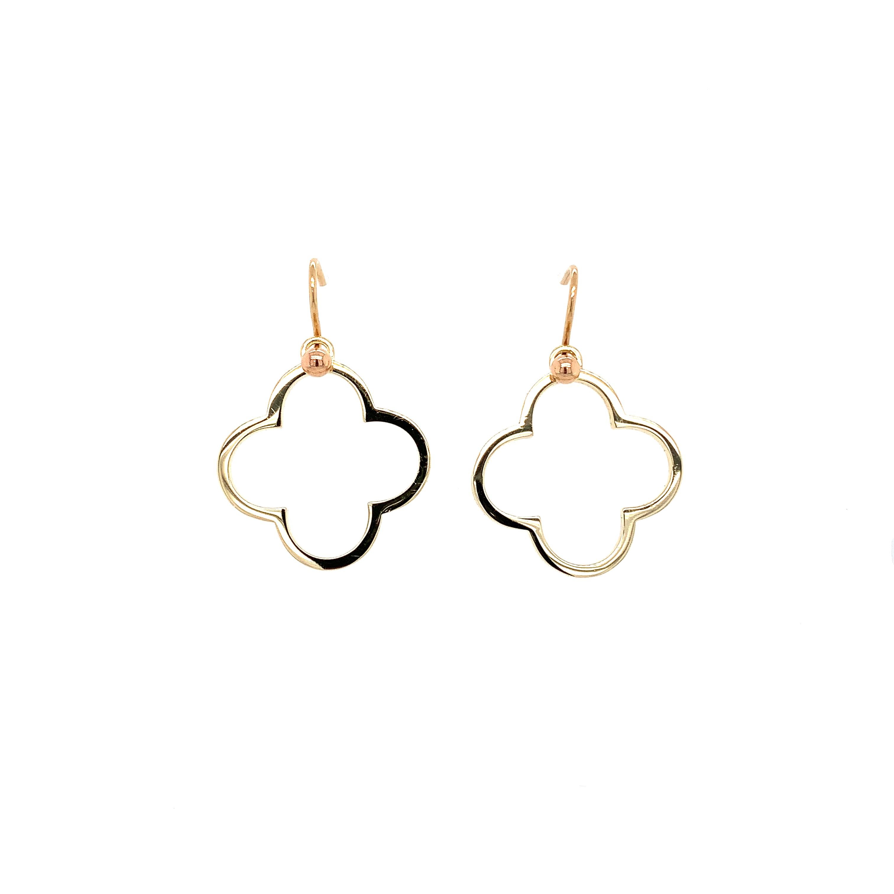9k Yellow gold clover drop earrings For Sale 2