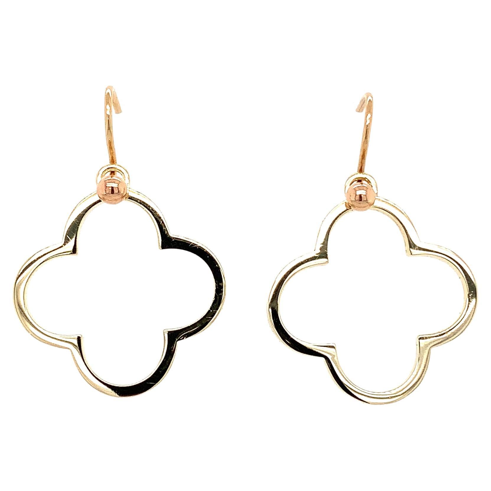 9k Yellow gold clover drop earrings  For Sale