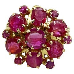 18ct Yellow Gold Cluster Ring Set With Natural Rubies
