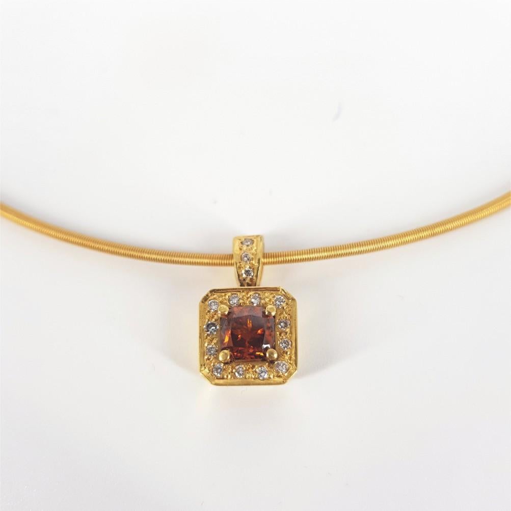 Modern 18ct Yellow Gold Cognac & Diamond Necklace