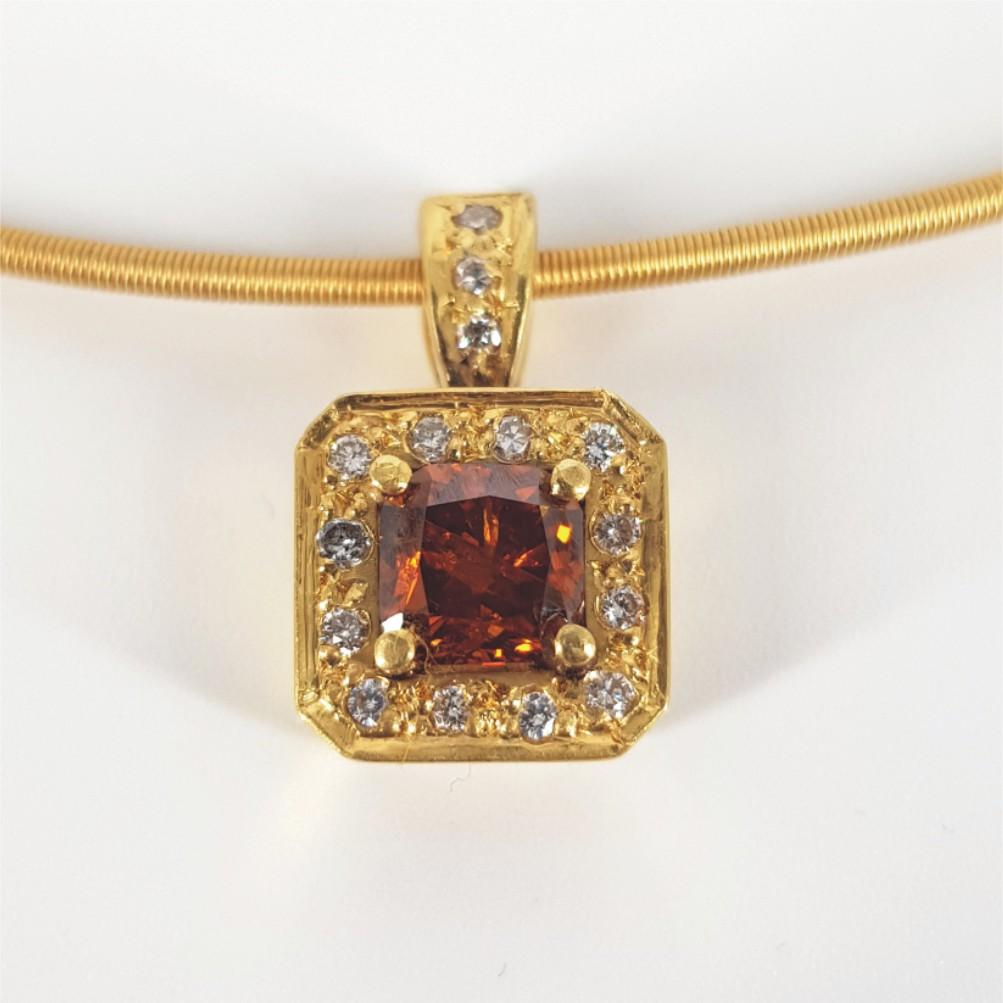 Radiant Cut 18ct Yellow Gold Cognac & Diamond Necklace