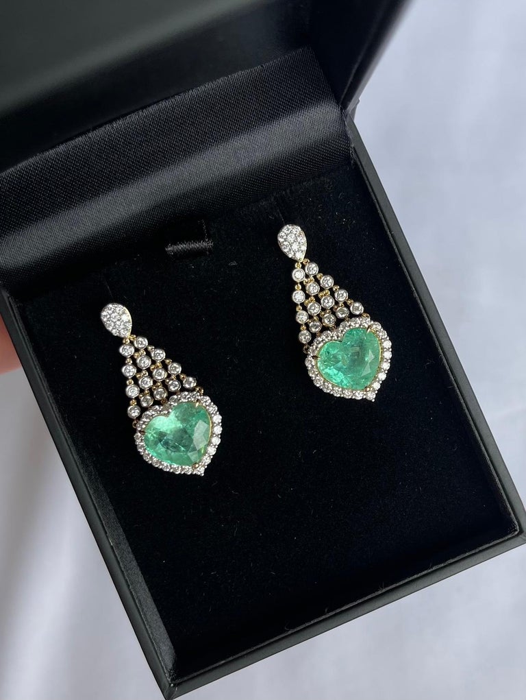 18Ct Yellow Gold Emerald and Diamond Earrings For Sale at 1stDibs