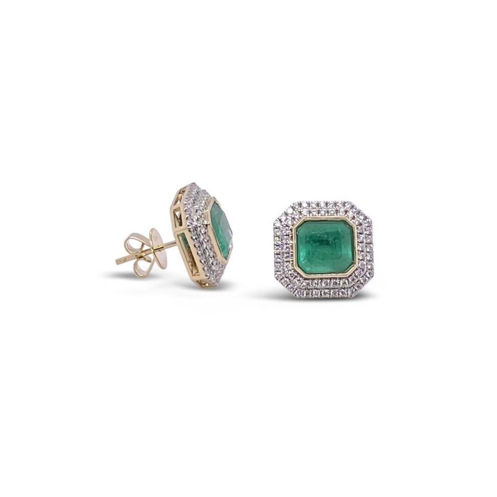 18 Karat Gelbgold Smaragd und Diamant-Ohrstecker (Zeitgenössisch) im Angebot