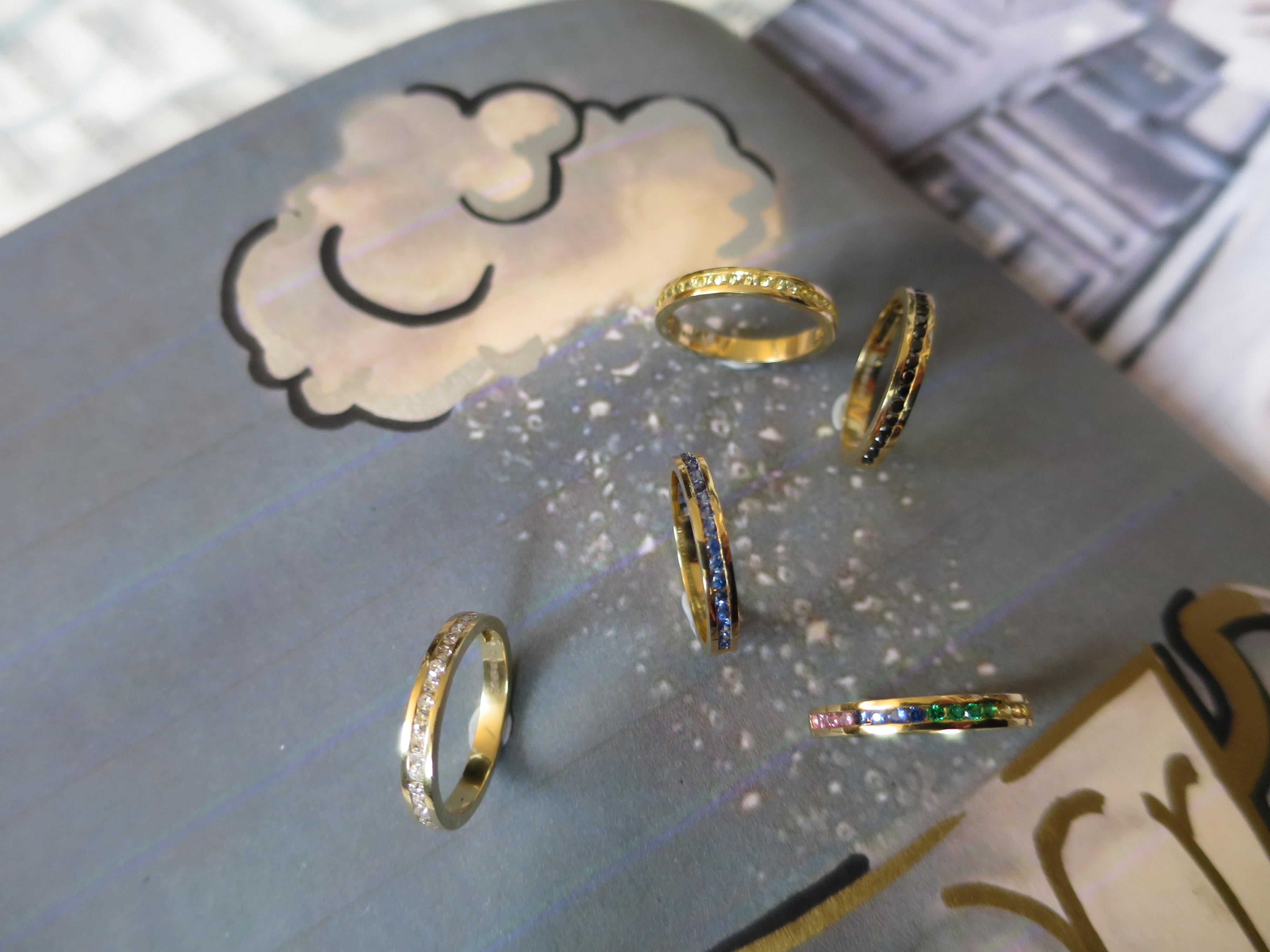 18ct Yellow Gold, Colored Sapphire and Emerald 'Rainbow' Eternity Ring For Sale 1