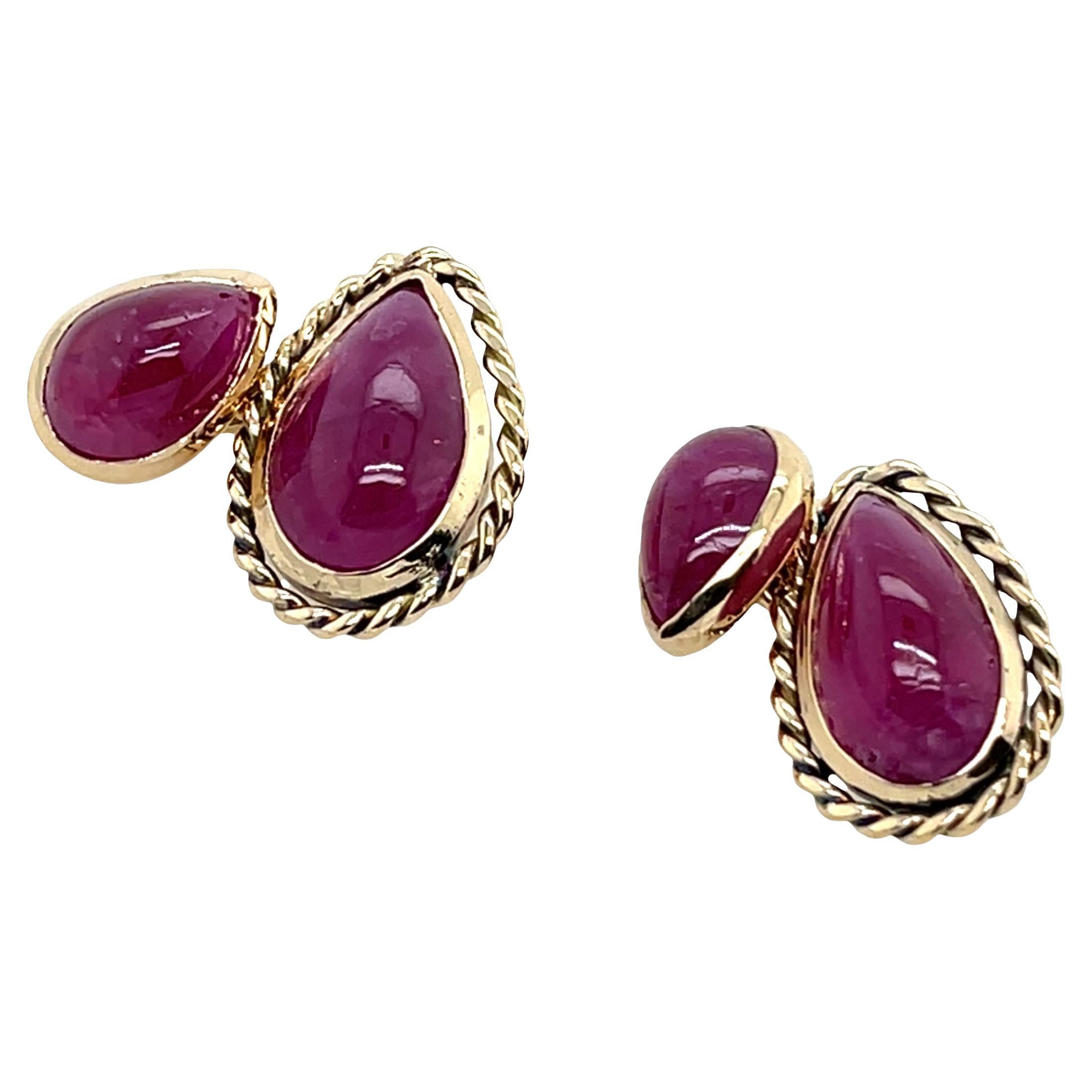 Gemelli in oro giallo 18ct con rubini cabochon