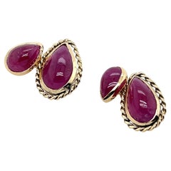18ct Yellow Gold Cufflinks Set with Cabochon Rubies