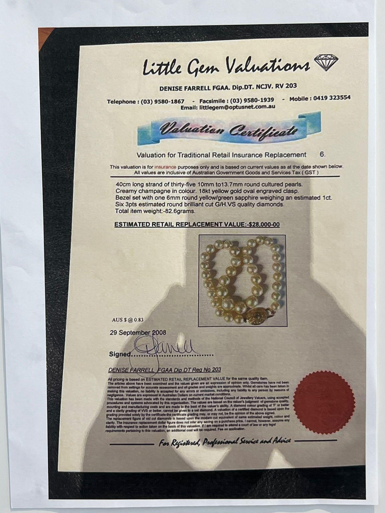 Collana di perle coltivate e zaffiri in oro giallo 18ct 1ct 82.6g in vendita 3