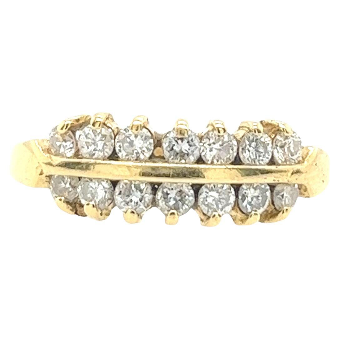 18ct Yellow Gold Diamond 2 row Ring Set With 0.42ct Round Diamonds For Sale
