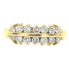 Anillo de oro amarillo de 18 ct con 2 hileras de diamantes y diamantes redondos de 0,42 ct