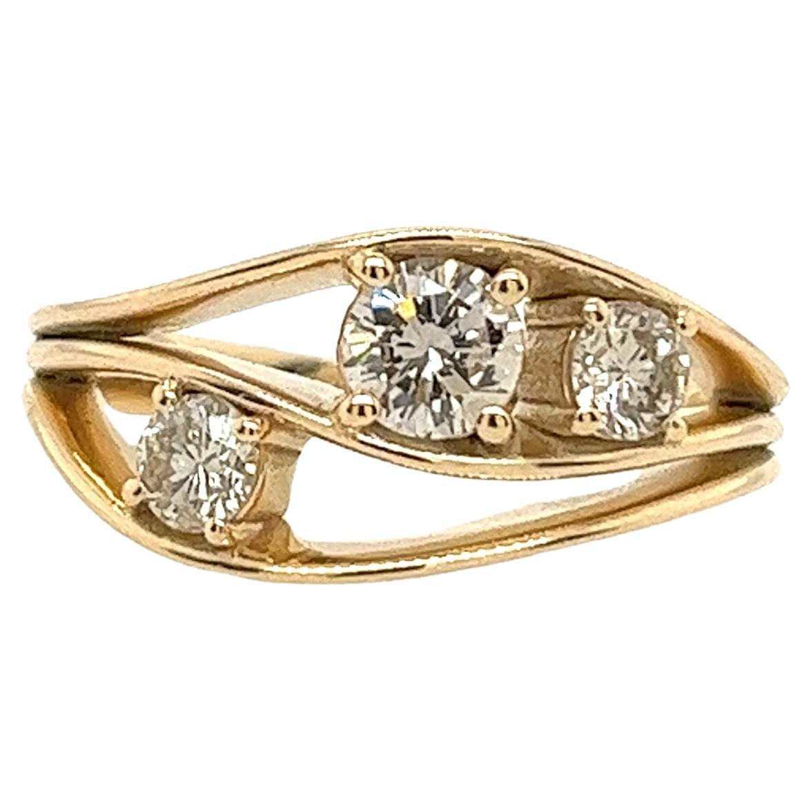 14ct Yellow Gold Diamond 3-Stone Ring Set With 0.80ct of Natural Diamonds For Sale
