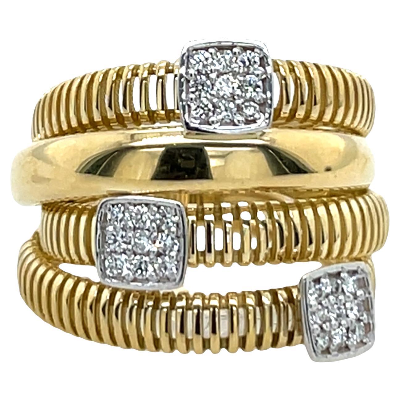 18ct Yellow Gold Diamond 4-Row Ring – 0.12ct Natural Diamonds For Sale