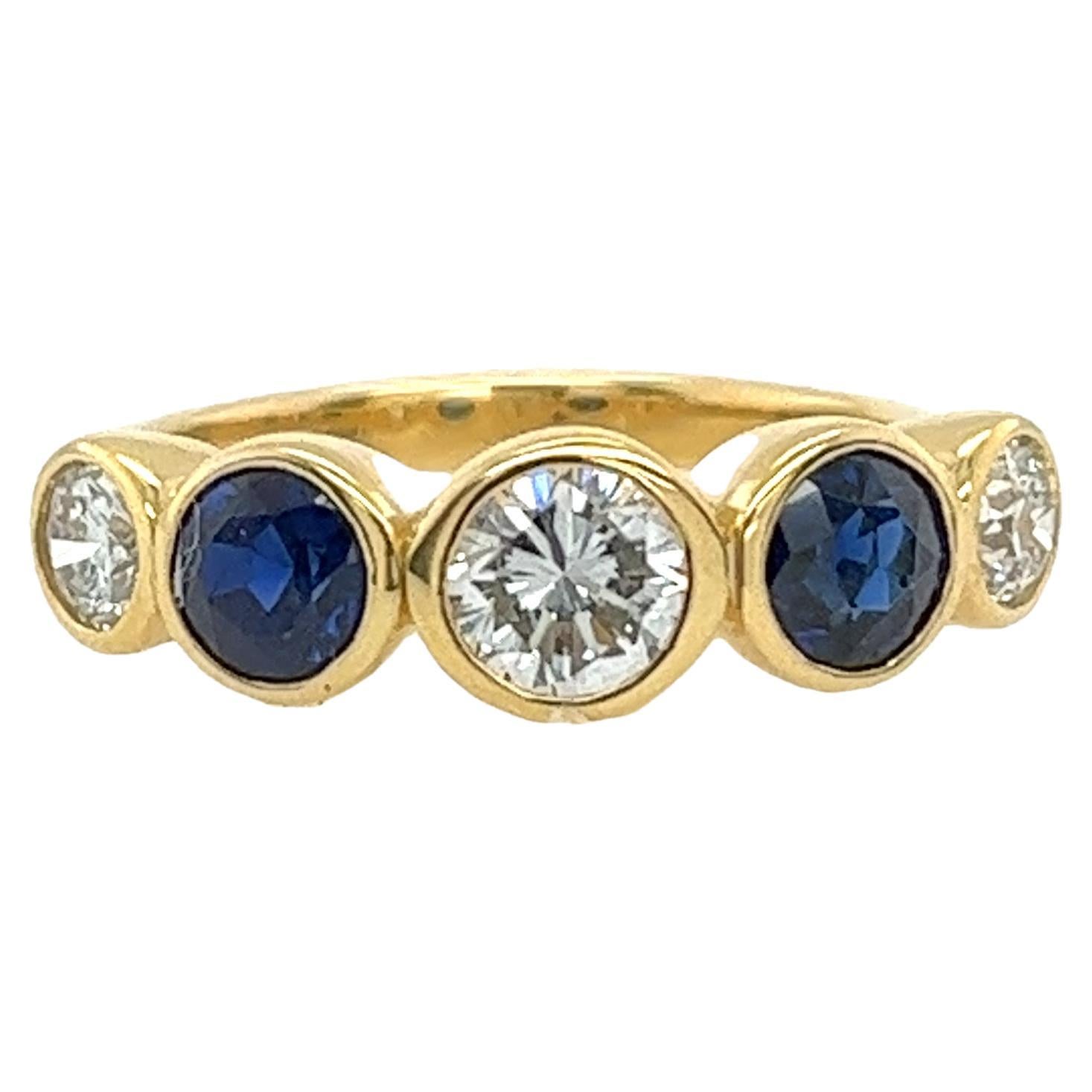 18ct Yellow Gold Diamond 5-Stone Ring Set With 2 sapphires &3 diamonds