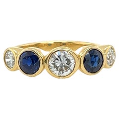 18ct Yellow Gold Diamond 5-Stone Ring Set With 2 sapphires &3 diamonds