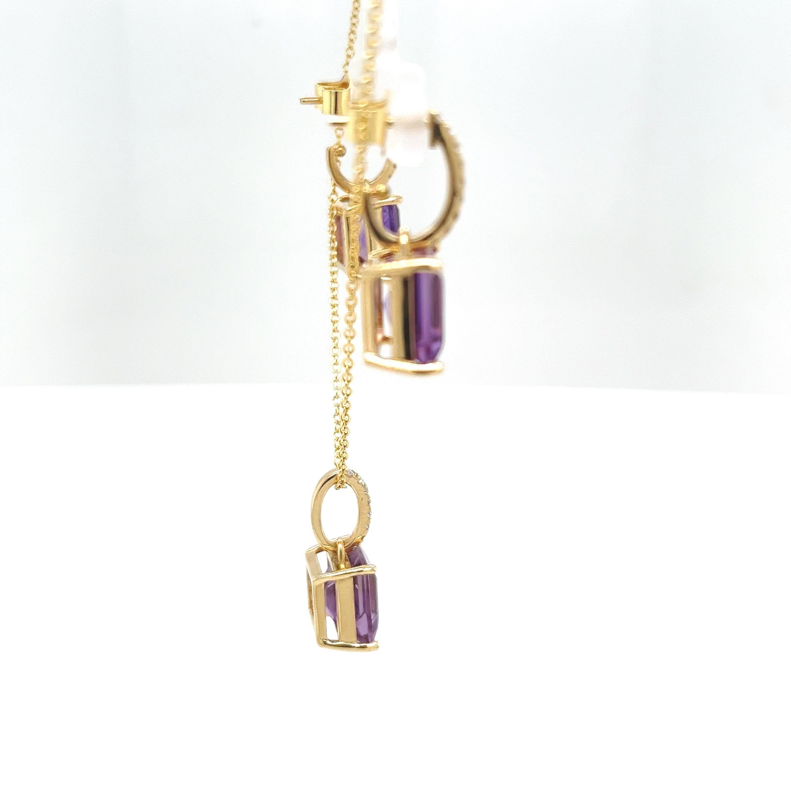 18ct Yellow Gold Diamond & Amethyst Necklace & Earrings Set In New Condition For Sale In London, GB