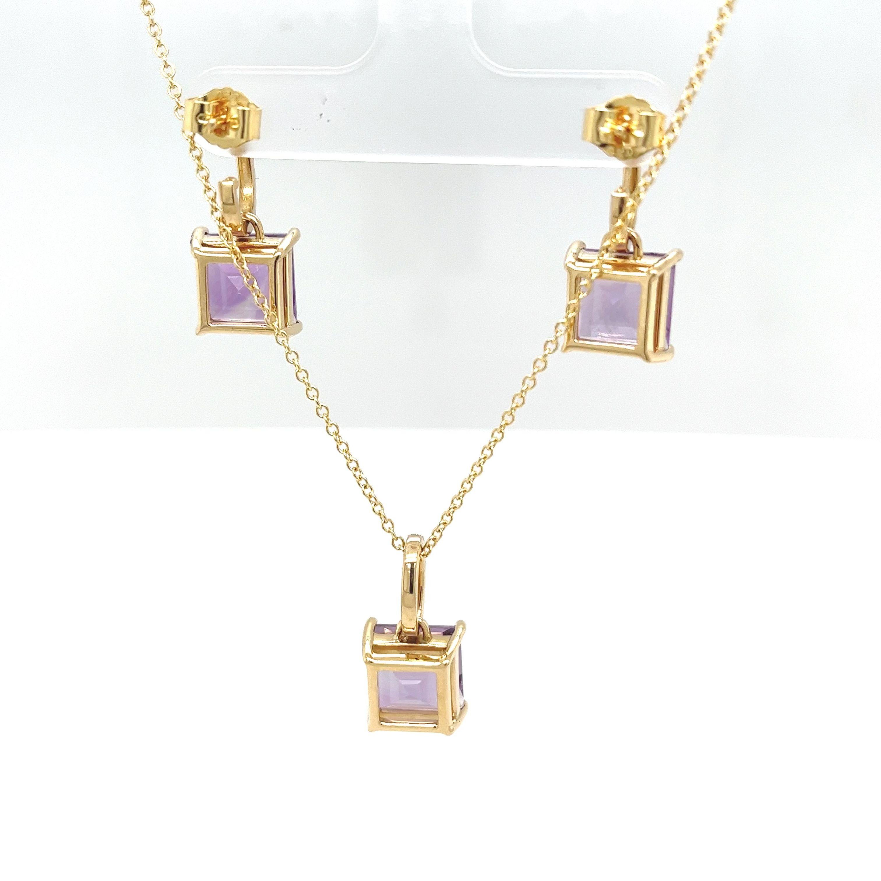 Women's or Men's 18ct Yellow Gold Diamond & Amethyst Necklace & Earrings Set For Sale