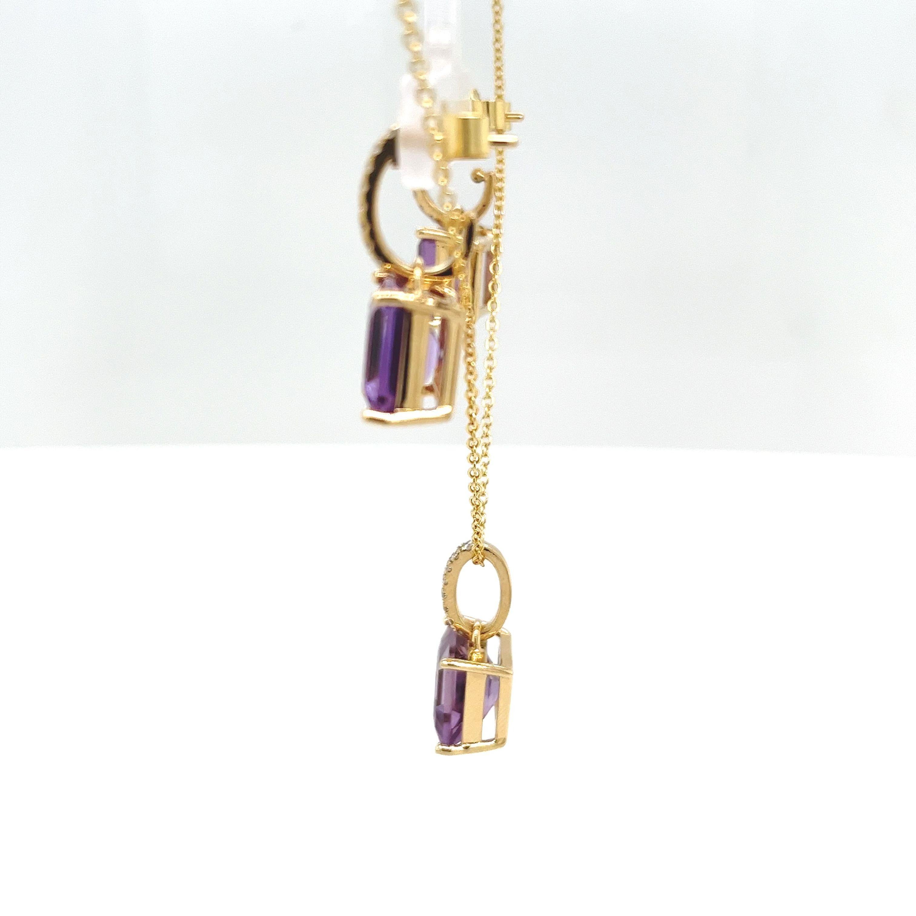 18ct Yellow Gold Diamond & Amethyst Necklace & Earrings Set For Sale 1