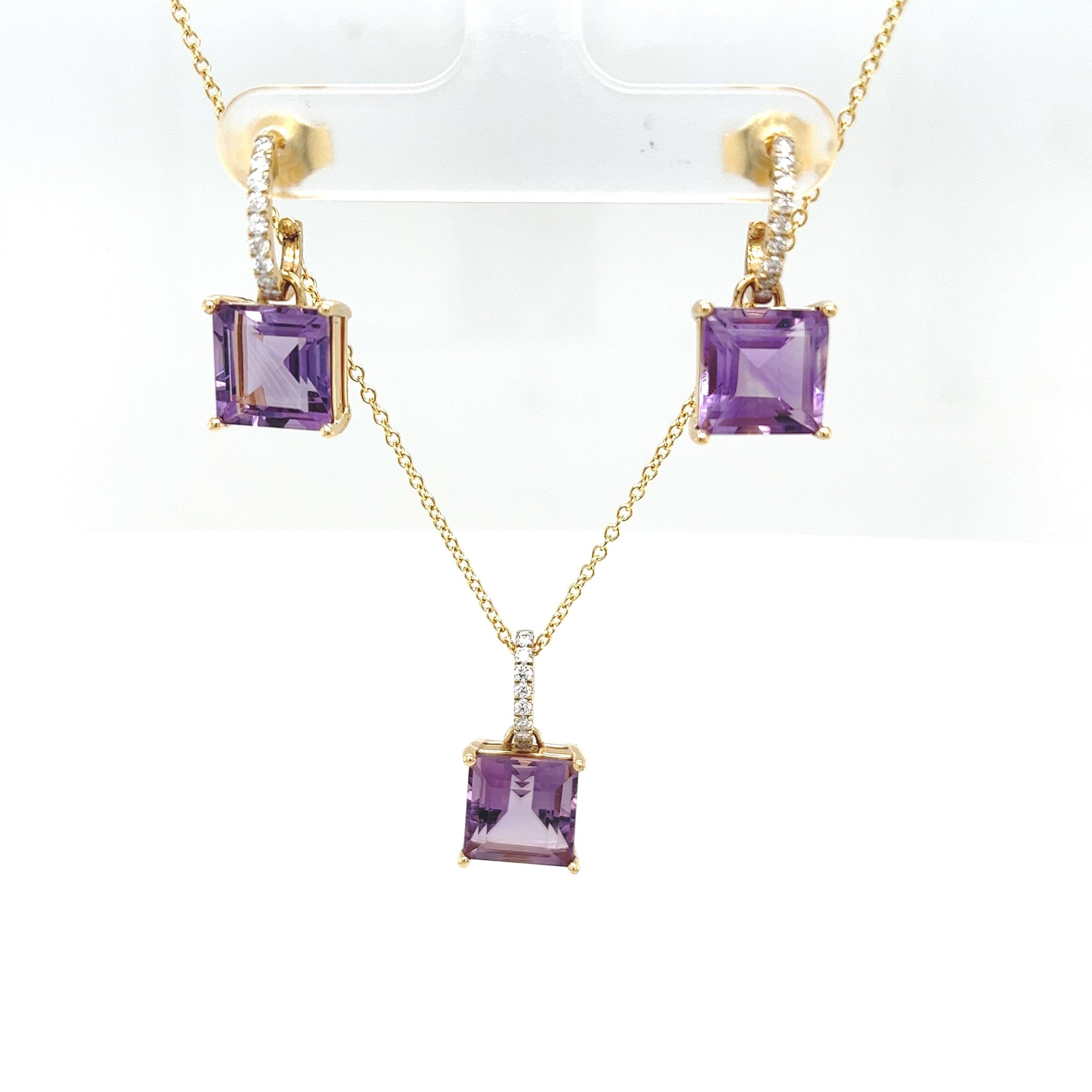 18ct Yellow Gold Diamond & Amethyst Necklace & Earrings Set For Sale 2