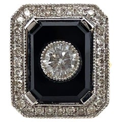 18ct Yellow Gold Diamond and Black Onyx Ring