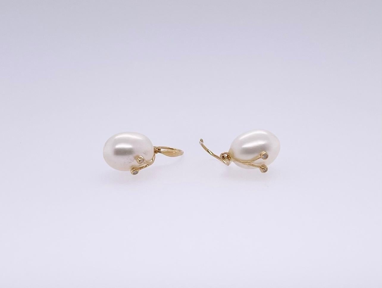 Contemporary 18ct Yellow Gold Diamond and Pearl Earrings