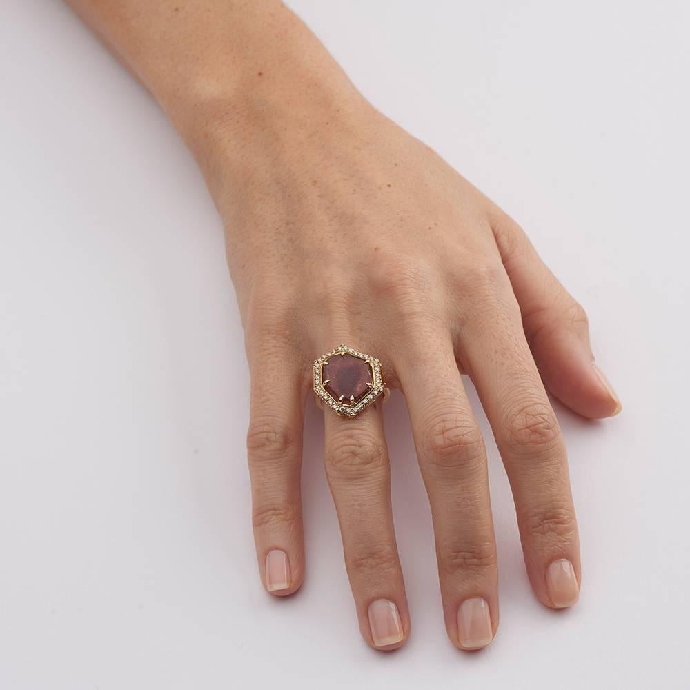 18ct Yellow Gold, Diamond and Watermelon Tourmaline Slice Cocktail Ring In New Condition For Sale In London, GB