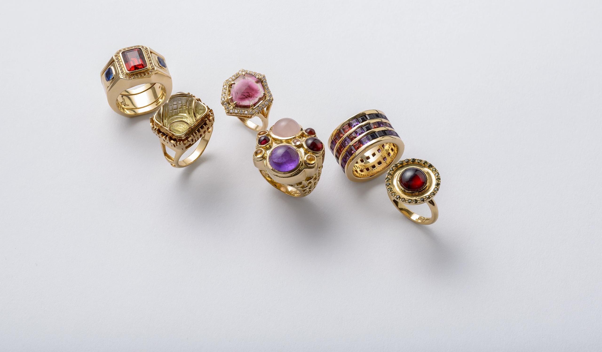 18ct Yellow Gold, Diamond and Watermelon Tourmaline Slice Cocktail Ring For Sale 5