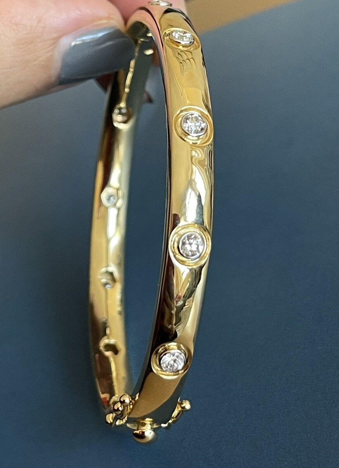 18ct Yellow Gold Diamond Bangle 1ct Single Stone Bracelet 29g Love In New Condition For Sale In Ilford, GB