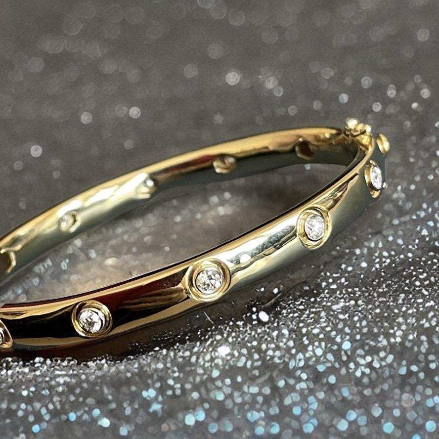 Women's or Men's 18ct Yellow Gold Diamond Bangle 1ct Single Stone Bracelet 29g Love For Sale