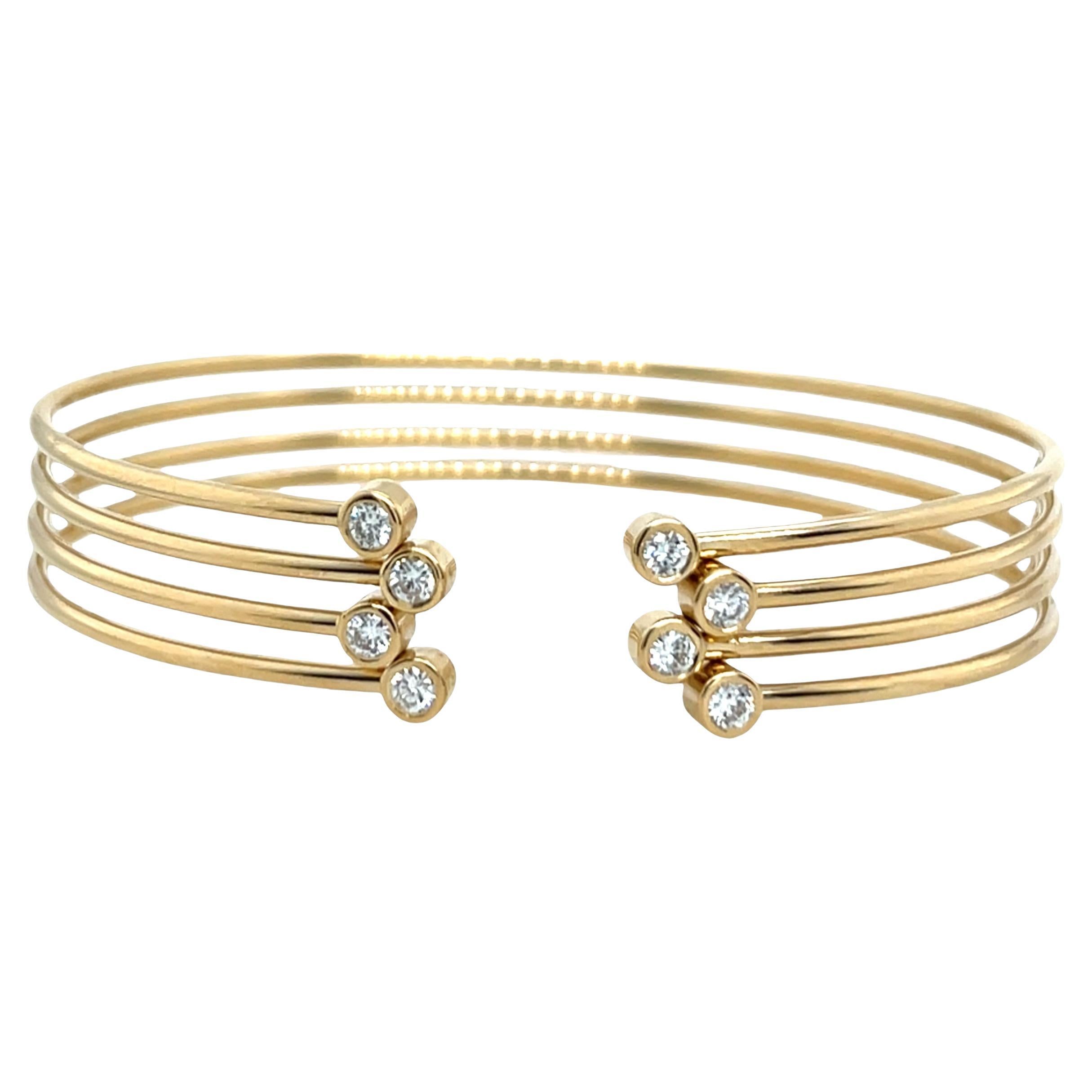 18ct Yellow Gold Diamond Bangle – 4-Row Design, 8 Natural Diamonds (0.40ct) en venta