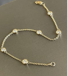 18ct Yellow Gold Diamond Bracelet 0.40ct Solitaire VS Chain Station By The Yard