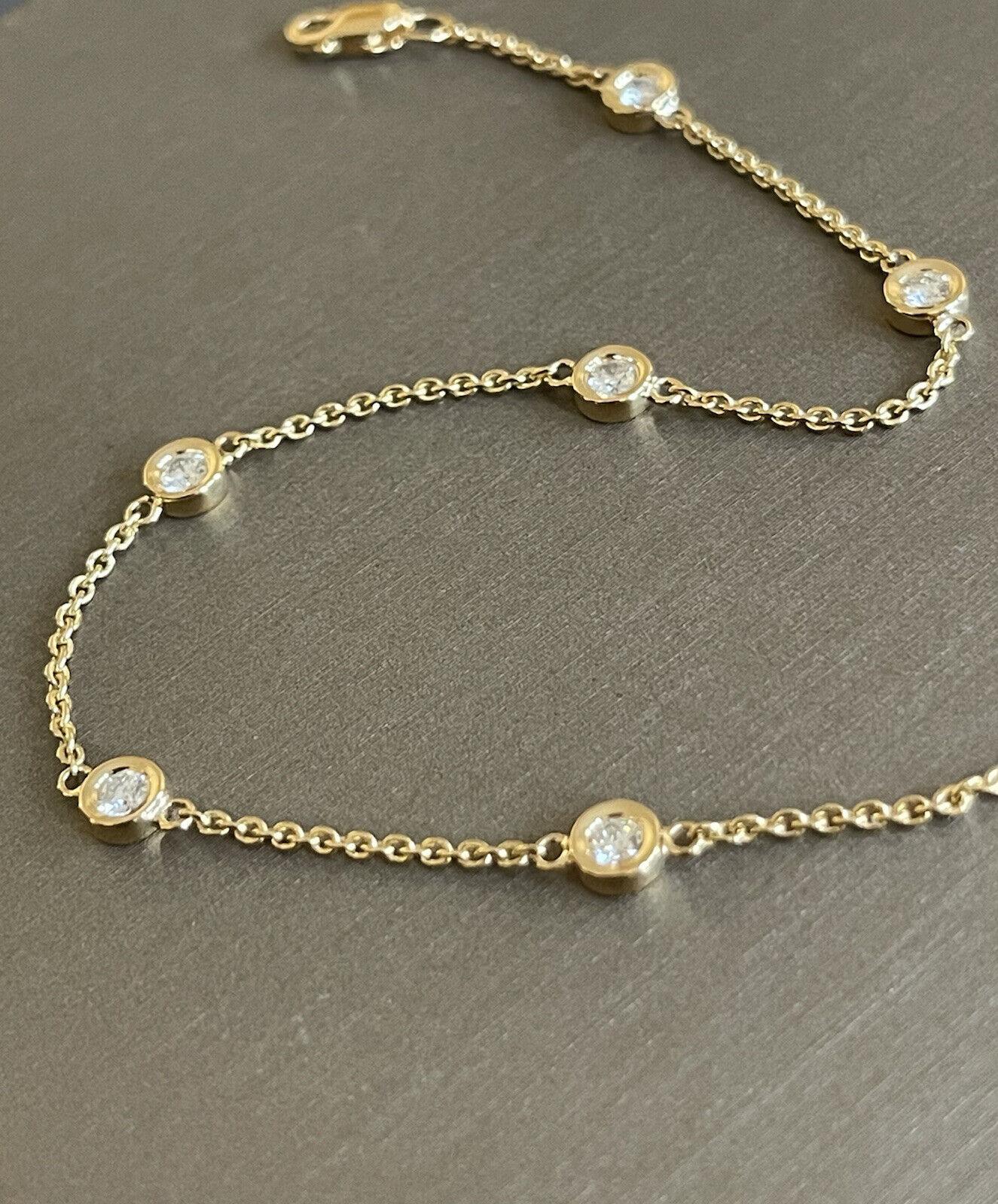18ct Yellow Gold Diamond Bracelet 0.40ct Solitaire VS Chain Station By The Yard In New Condition For Sale In Ilford, GB