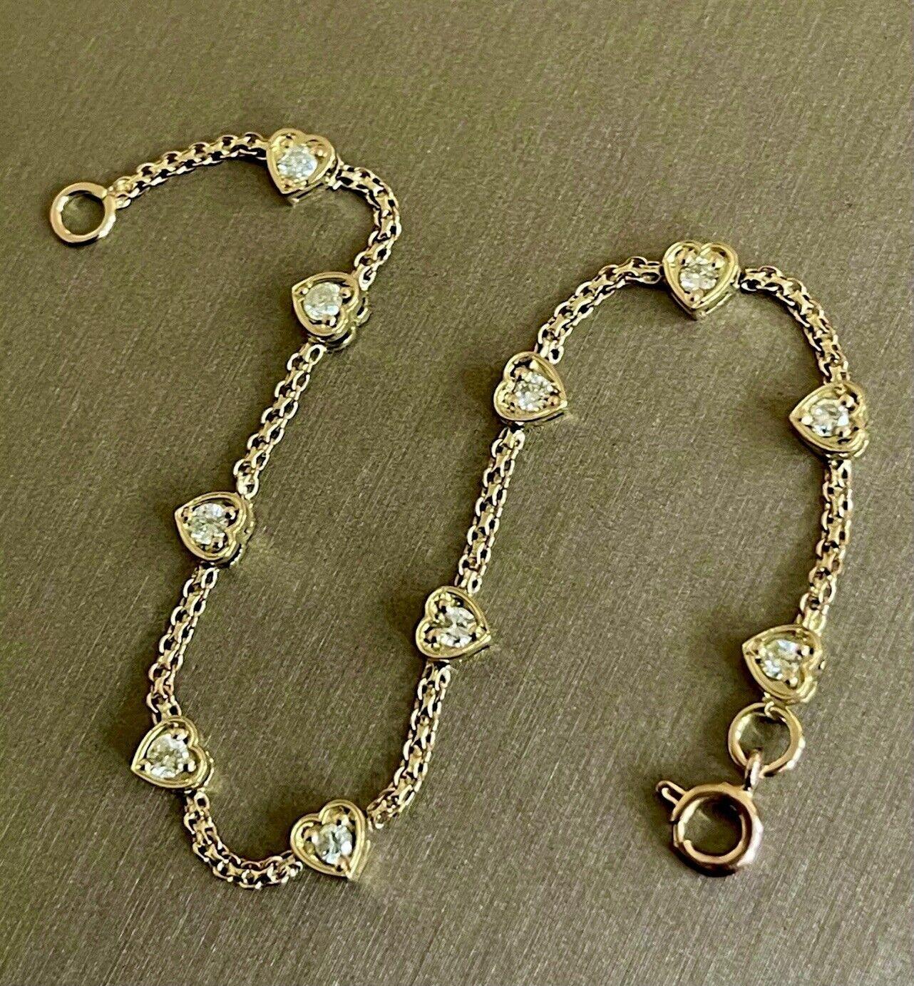 18ct Yellow Gold Diamond Bracelet 0.90ct Solitaire Heart Chain By Yard Nr 1ct In New Condition For Sale In Ilford, GB