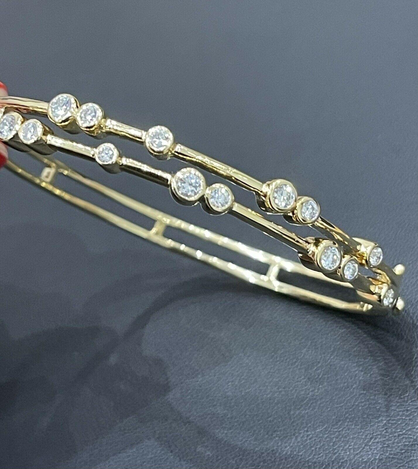 18ct Yellow Gold Diamond Bubble Bangle 1ct Single Stone Bracelet Solid 23g For Sale 1