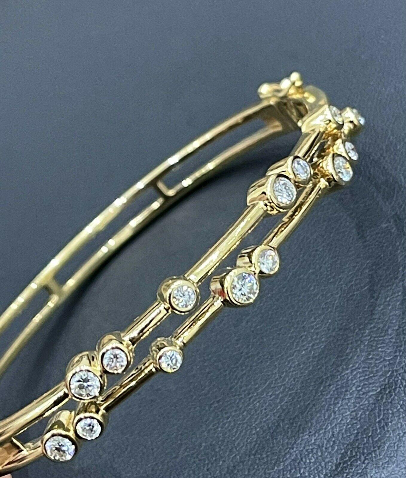 18ct Yellow Gold Diamond Bubble Bangle 1ct Single Stone Bracelet Solid 23g For Sale 2