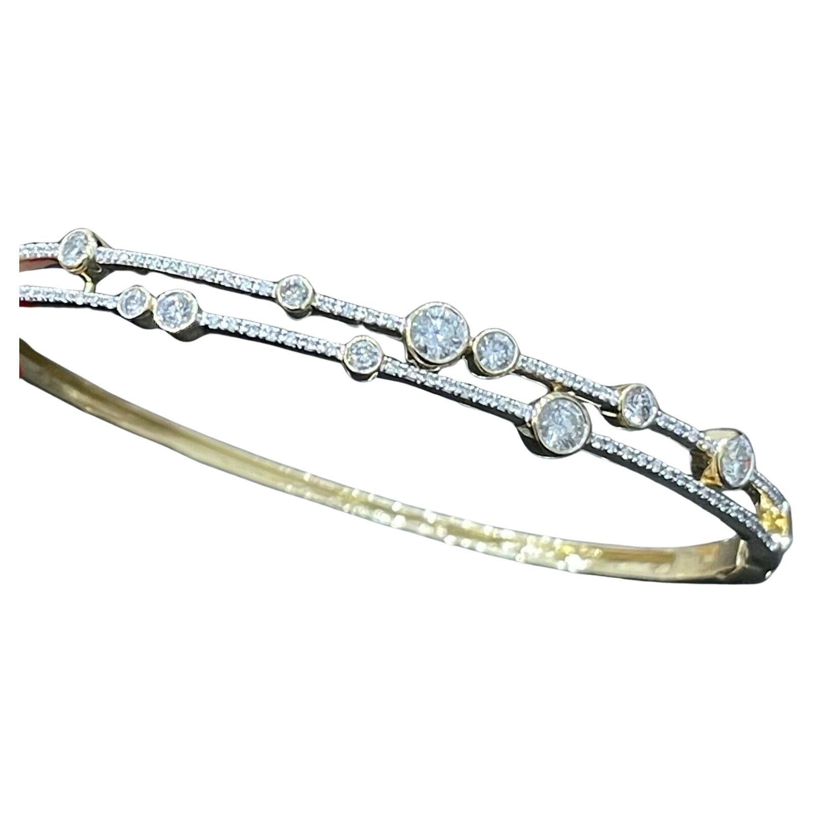 18ct Yellow Gold Diamond Bubble Bangle 1ct Single Stone Bracelet Solid One Carat For Sale
