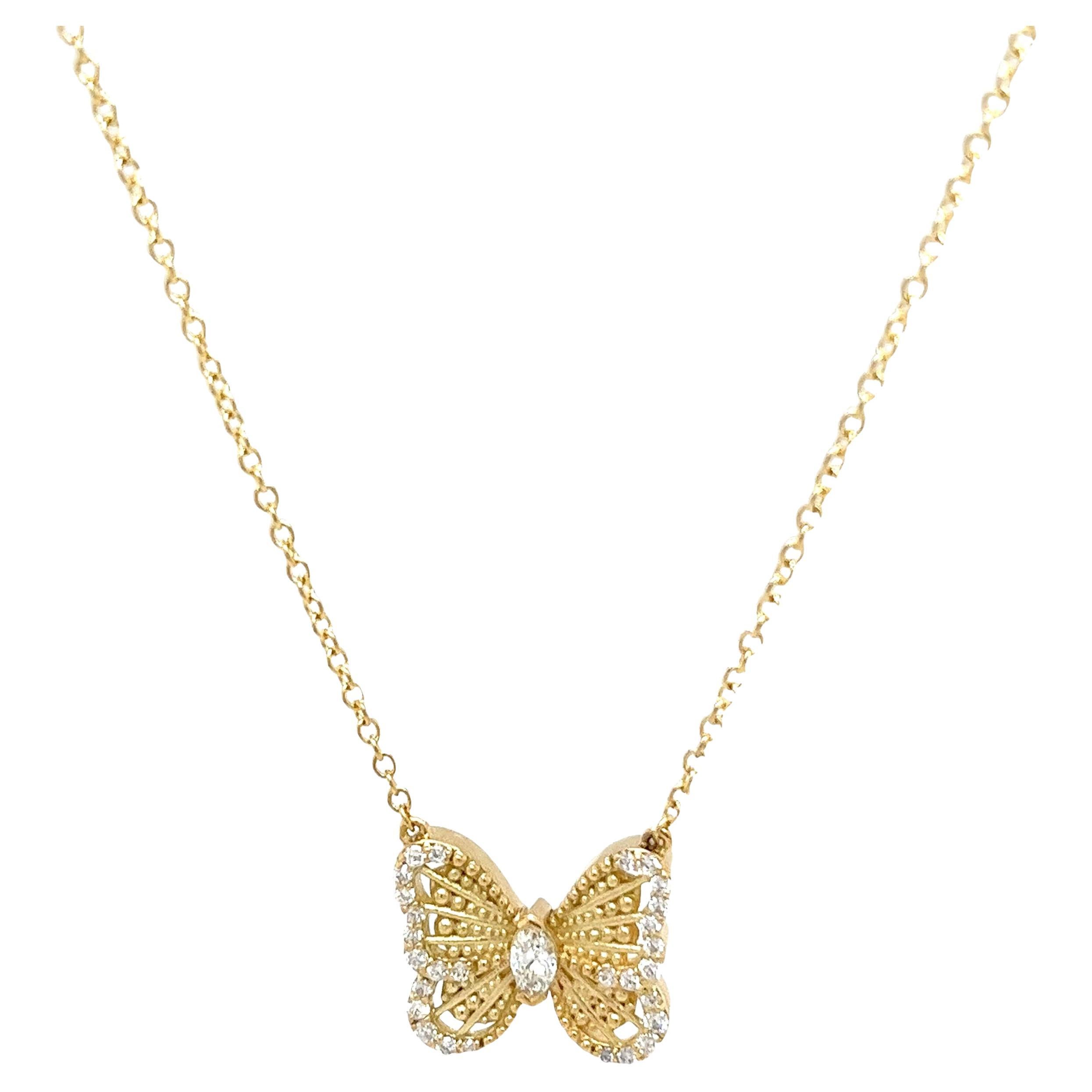 18ct Yellow Gold Diamond Butterfly Pendant On 18"/16" 18ct Yellow Gold Chain